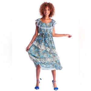 MWT Allison New York Kaia Aqua Floral Maxi Dress Ruffle M